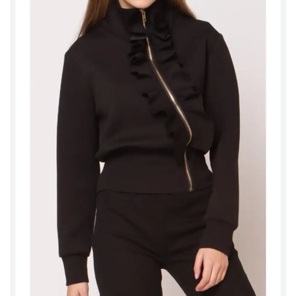 Vivid New York Asymmetric Zipper Cropped Sweater Sz M - Picture 10 of 11